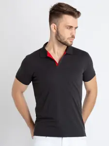 Status Quo Men Black Solid Slim Fit Polo Collar T-shirt