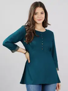 KALINI Green Solid Longline Top