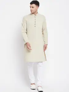 even Men Green Cotton Dobby Kurta