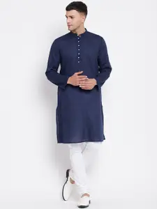 even Men Navy Blue Solid Pure Cotton Kurta