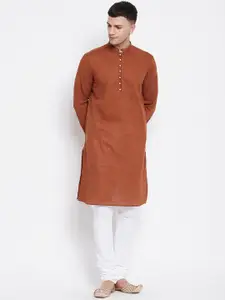 even Men Brown Solid Pure Cotton Kurta