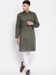even Men Green Striped Dobby Pure Cotton Kurta