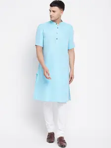 even Men Blue Woven Design Pure Cotton Kurta