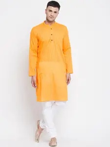 even Men Yellow Striped Pure Cotton Kurta