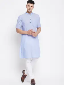 even Men Blue Solid Pure Cotton Kurta