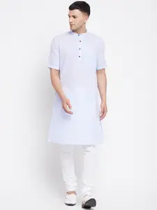 even Men Blue Cotton Dobby Kurta