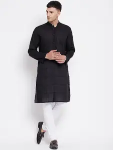 even Men Black Solid Pure Cotton Kurta