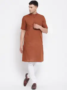 even Men Brown Dobby Pure Cotton Kurta