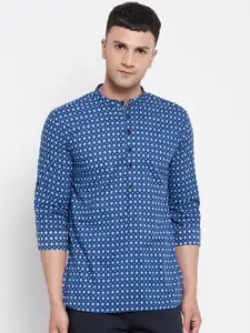 even Men Blue Geometric Printed Pure Cotton Kurta