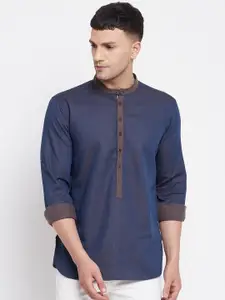 even Men Blue Patchwork Cotton Dobby Kurta