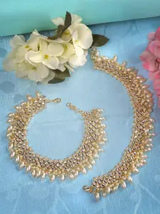 Saraf RS Jewellery Set of 2 Gold-Plated Pearl Beaded Ethnic Bridal Anklets
