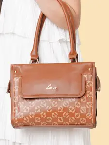 Lavie Gram Women Brown Geometric Print Structured Flap Satchel Handbag