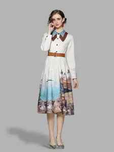 JC Collection Beige Floral A-Line Midi Dress