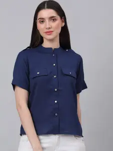 NEUDIS Women Blue Solid Shirt Style Top