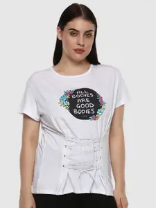 LastInch Women White Typography Printed Cotton T-shirt