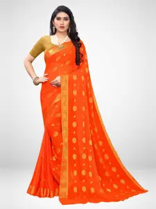 KALINI Orange & Gold-Toned Floral Zari Saree