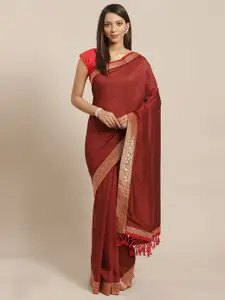 KALINI Brown & Red Silk Blend Saree