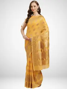 KALINI Mustard & Gold-Toned Woven Design Silk Blend Saree