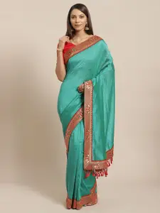 KALINI Green & Red Zari Silk Blend Saree