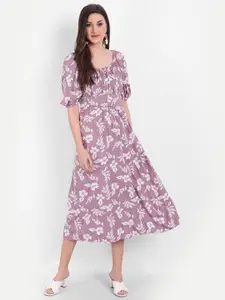 MINGLAY Purple Floral Printed Midi Dress