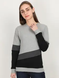 Fleximaa Women Grey & Black Colorblocked Sweatshirt