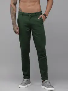 Roadster Men Green Slim Tapered Fit Trousers