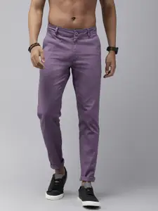 Roadster Men Lavender Straight Fit Solid Trousers