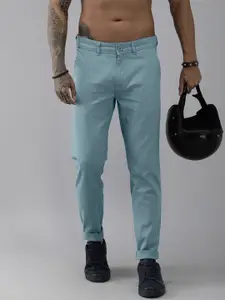 Roadster Men Blue Solid Slim Fit Regular Trousers