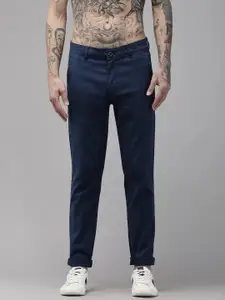The Roadster Lifestyle Co Men Dark Blue Slim Fit Mid-Rise Regular Trousers