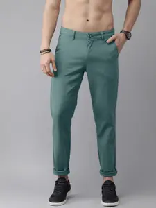 Roadster Men Teal Blue Solid Regular Trousers