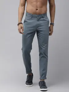 Roadster Men Blue Straight Fit Solid Trousers