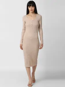 FOREVER 21 Women Grey Self Design Bodycon Midi Dress