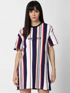 FOREVER 21 Women Multicoloured Striped Cotton T-Shirt Dress