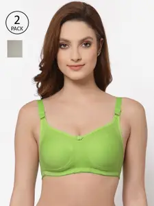 Floret Pack of 2 Lime Green & Grey Non Padded Bra