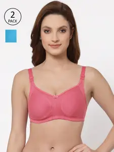 Floret Blue & Coral Non-Padded Super Support Minimizer Bra Pack Of 2  T3033_China Rose-D.Cyan_30C