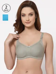 Floret Sea Green & Grey Set of 2 Solid Non Padded Bra