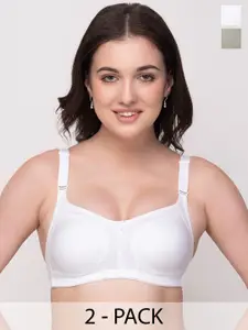 Floret Grey & White Set of 2 Solid Non Padded Bra