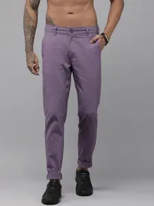 The Roadster Lifestyle Co. Men Purple Solid Slim Fit Trousers
