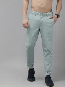 The Roadster Lifestyle Co. Men Green Solid Mid Rise Trousers