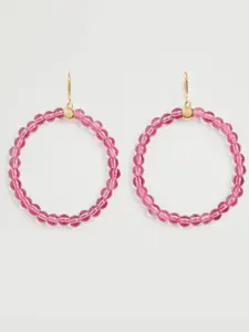 MANGO Gold-Toned & Pink Beaded Circular Drop Earrings