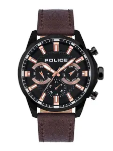 Police Men Black Dial & Brown Leather Straps Analogue Watch