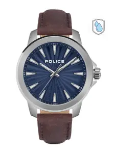 Police Men Blue Dial & Brown Leather Straps Analogue Watch