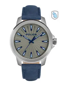 Police Men Grey Dial & Blue Leather Straps Analogue Watch