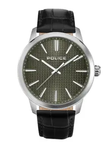 Police Men Black Dial & Black Leather Textured Straps Analogue Watch