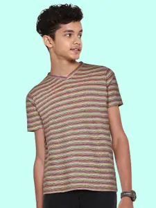 METRO KIDS COMPANY Boys Multicoloured Striped V-Neck T-shirt
