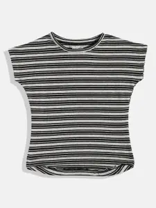 METRO KIDS COMPANY Grey & Black Striped Extended Sleeves Top