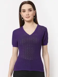 Miramor Women Purple Self Design Top