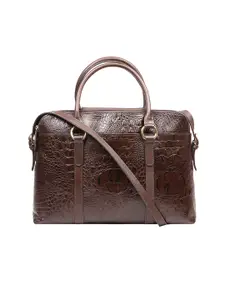 Hidesign Brown Textured Leather Oversized Structured Satchel