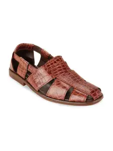 Regal Men Brown Textured Leather Comfort Sandals