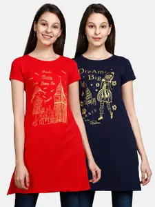Fleximaa Pack of 2 Printed Pure Cotton Longline Tops